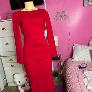 Elegant Red Long Sleeve Dress